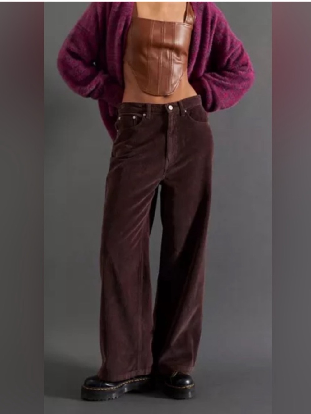 BDG High Rise Wide Leg Corduroy Pants 27 Plum Urban Outfitters Fall Y2K